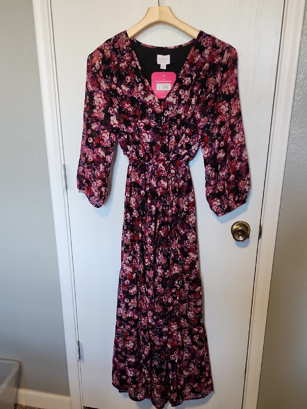 Isabel Maternity by Ingrid & Isabel Burgundy Pink Floral Maternity Maxi Dress